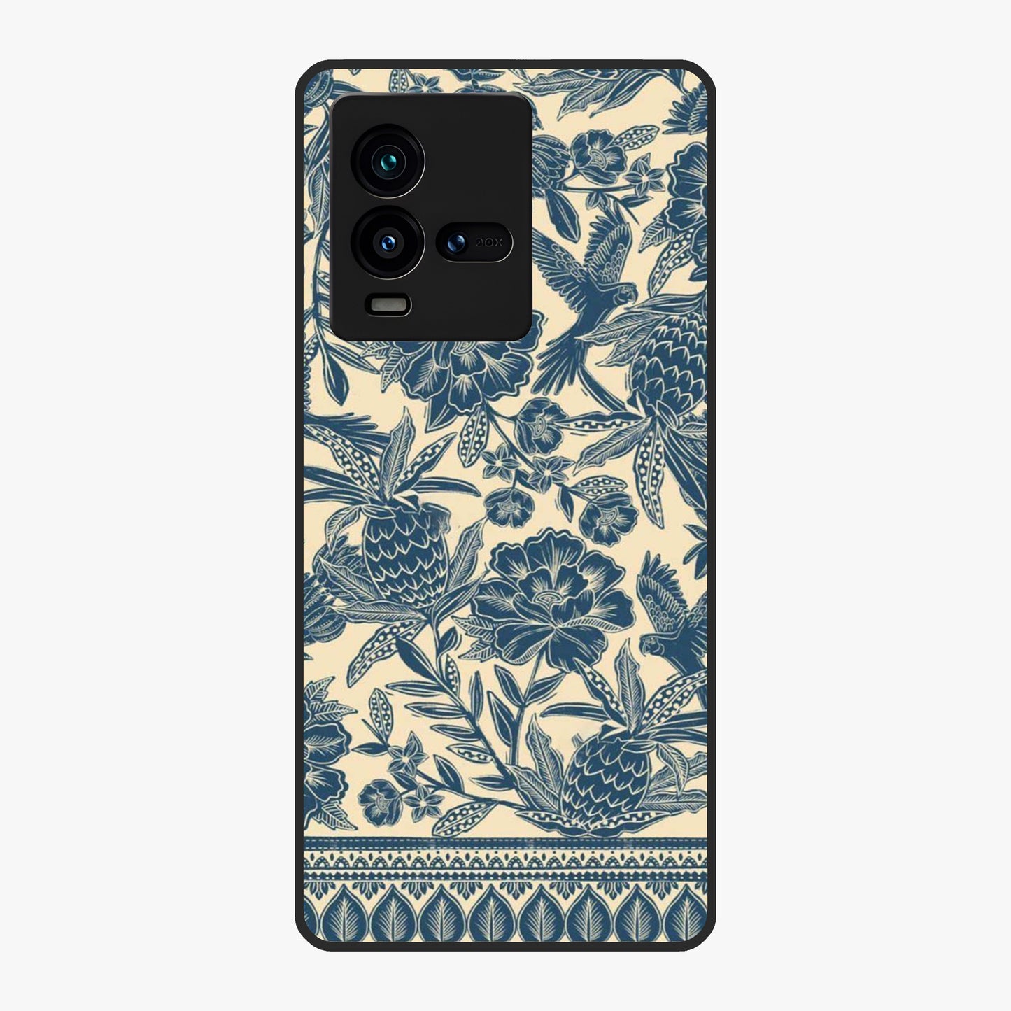 Heirloom Wild Bloom Glass Case showing flat back view with vintage inspired wild flower artwork and glossy glass finish.