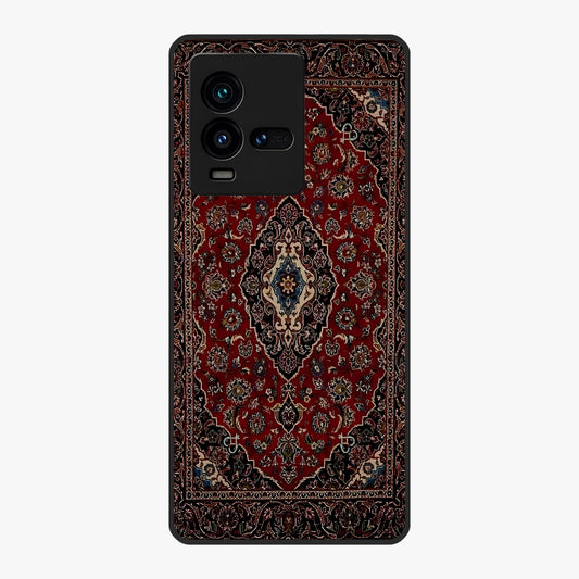 Heritage Carpet Royale Glass Case showing flat back view with ornate Persian carpet inspired pattern and glossy glass finish.
