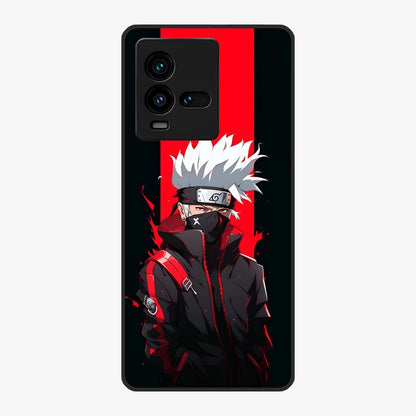 Kakashi Scarlet Shadow Glass Case showing flat back view with powerful anime ninja artwork and glossy glass finish.