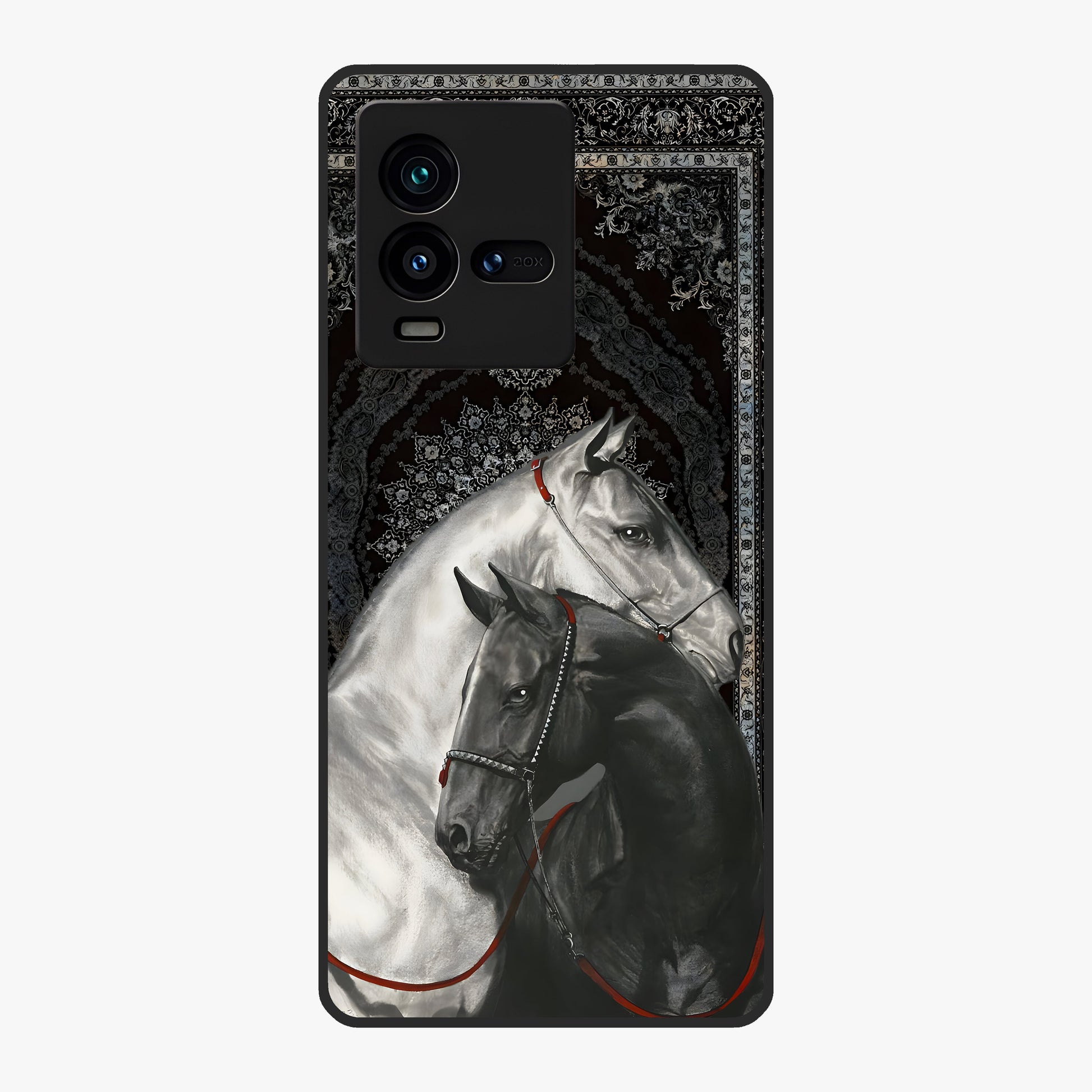 Majestic Ride Legacy Glass Case showing flat back view with powerful automotive inspired artwork and glossy glass finish.