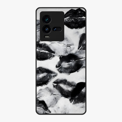 Midnight Kiss Marks Glass Case showing flat back view with lipstick kiss mark artwork and glossy glass finish.