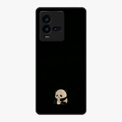 Midnight Panda Love Glass Case showing flat back view with cute panda themed artwork and glossy glass finish.