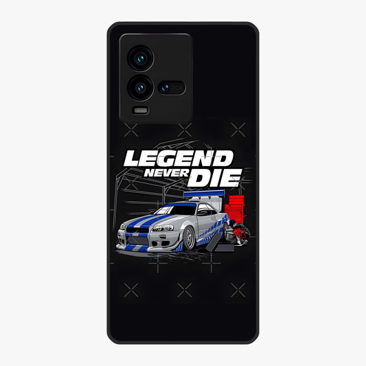 Midnight Racing Legacy Glass Case showing flat back view with sleek racing inspired artwork and glossy glass finish.