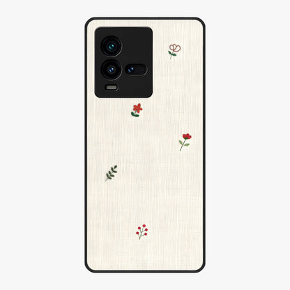 Minimal Petal Whispers Glass Case showing flat back view with soft minimal floral artwork and glossy glass finish.