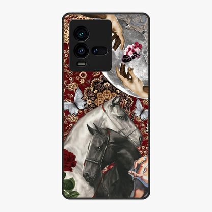 Moonlit Royal Stallion Glass Case showing flat back view with majestic horse under moonlight artwork and glossy glass finish.