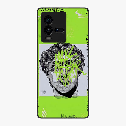 Neo Graffiti Rebellion Glass Case showing flat back view with vibrant graffiti artwork and glossy glass finish.