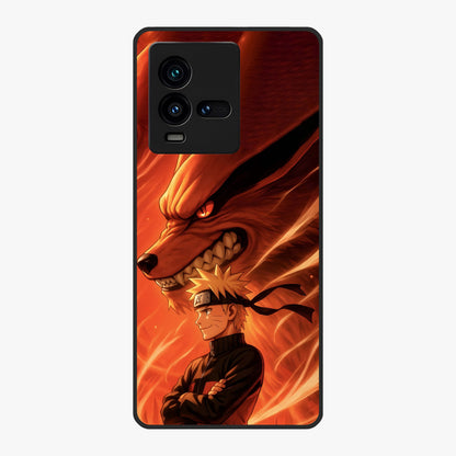 Nine Tails Legacy Glass Case showing flat back view with powerful nine-tailed fox inspired artwork and glossy glass finish.