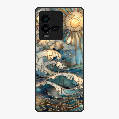 Oceanic Stained Printed Glass Case showing flat back view with ocean inspired stained pattern artwork and glossy glass finish.