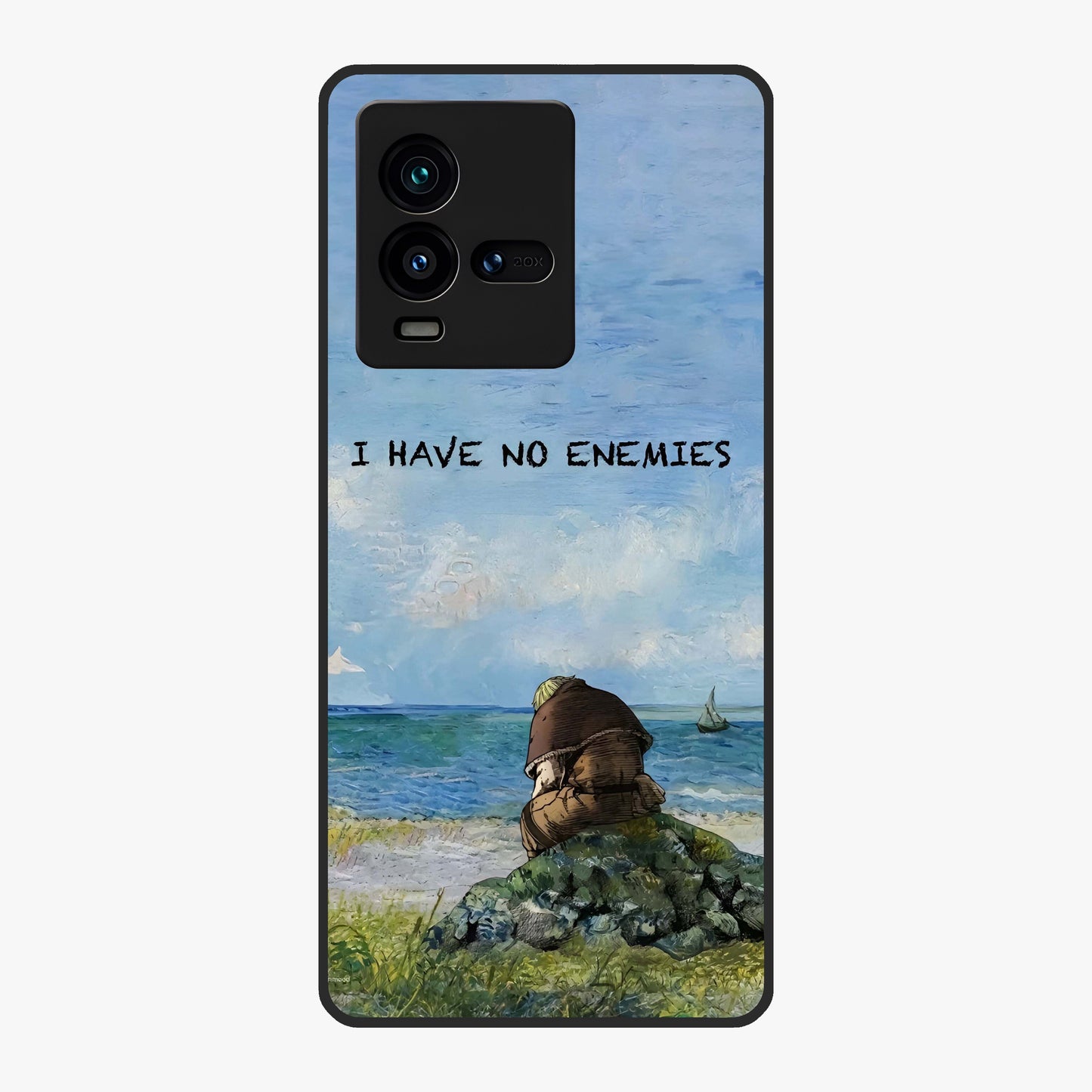 Peace Beyond War Glass Case showing flat back view with symbolic peace themed artwork and glossy glass finish.