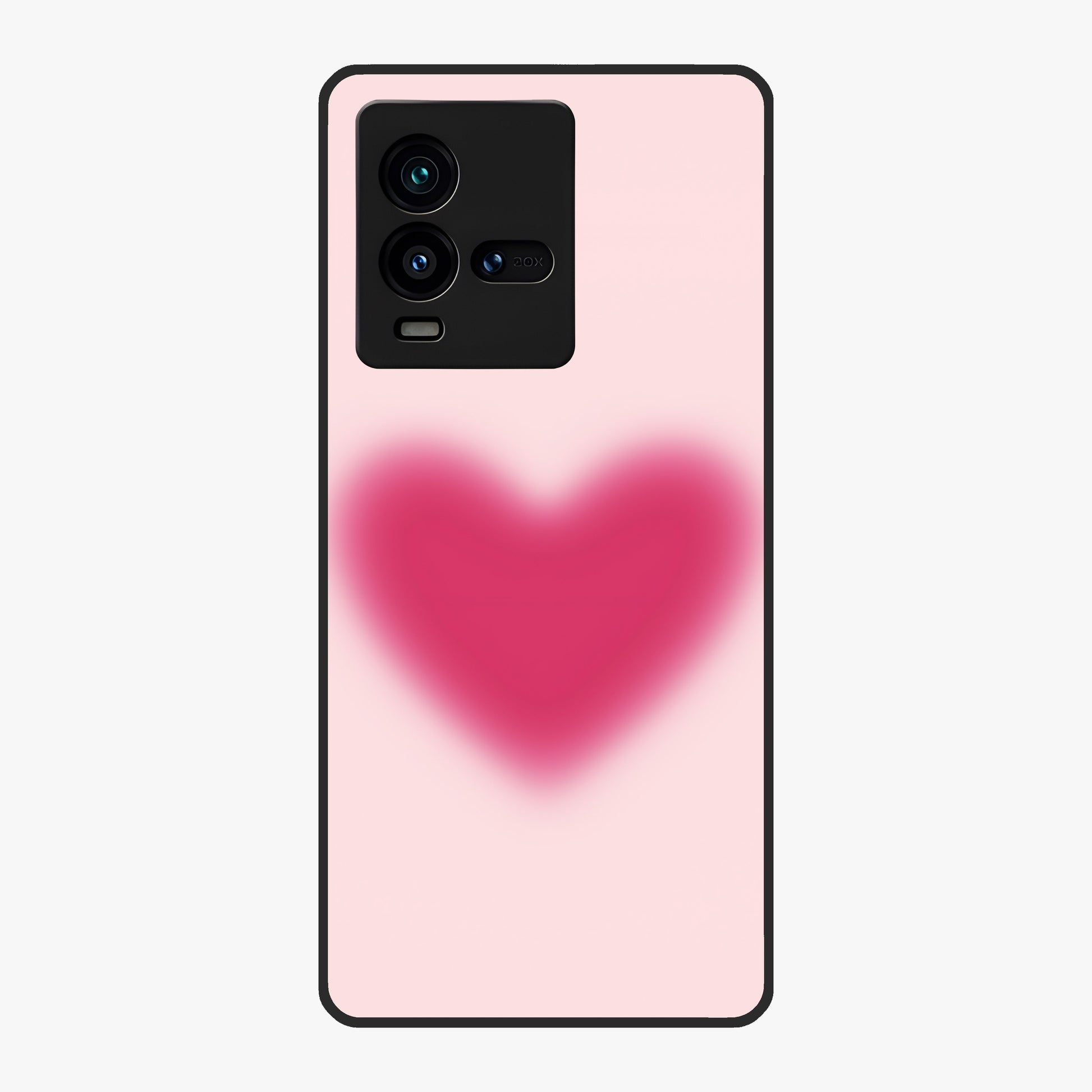 Pink Aura Heart Glass Case showing flat back view with glowing heart artwork and glossy glass finish.