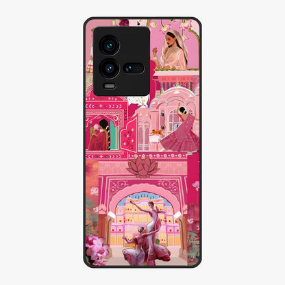 Pink Palace Muse Glass Case showing flat back view with elegant palace inspired artwork and glossy glass finish.