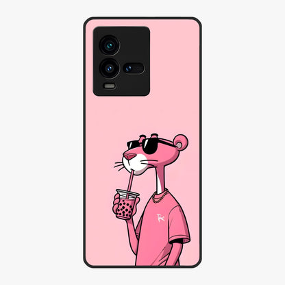 Pink Panther Glass Case showing flat back view with iconic pink panther artwork and glossy glass finish.
