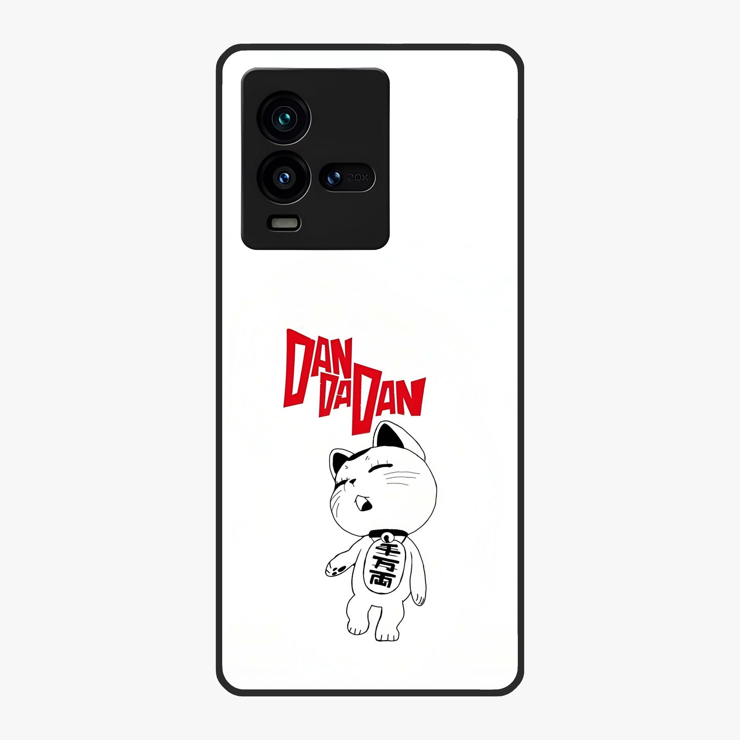 Playful Spirit Charm Glass Case showing flat back view with cheerful charm themed artwork and glossy glass finish.