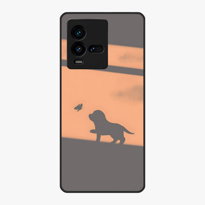 Puppy Shadow Art Glass Case showing flat back view with cute puppy shadow style artwork and glossy glass finish.