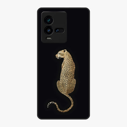 Regal Leopard Glass Case showing flat back view with bold leopard artwork and glossy glass finish.