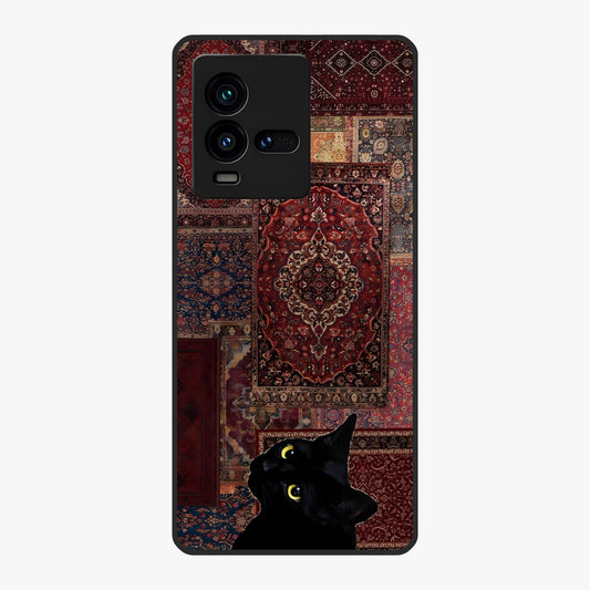Regal Magic Cat Apple Glass Case showing flat back view with magical cat artwork holding apple and glossy glass finish.