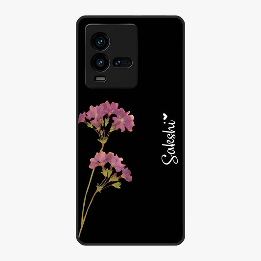 Riching Lavender Flower Custom Name Glass Case showing flat back view with lavender floral artwork and personalized name design.
