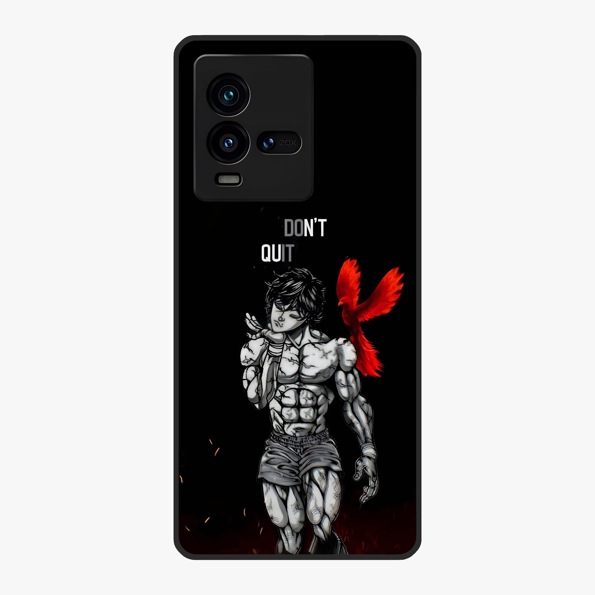 Rise Beyond Limits Glass Case showing flat back view with motivational typography artwork and glossy glass finish.