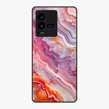 Rose Quartz Marble Glass Case showing flat back view with pink marble quartz texture artwork and glossy glass finish.
