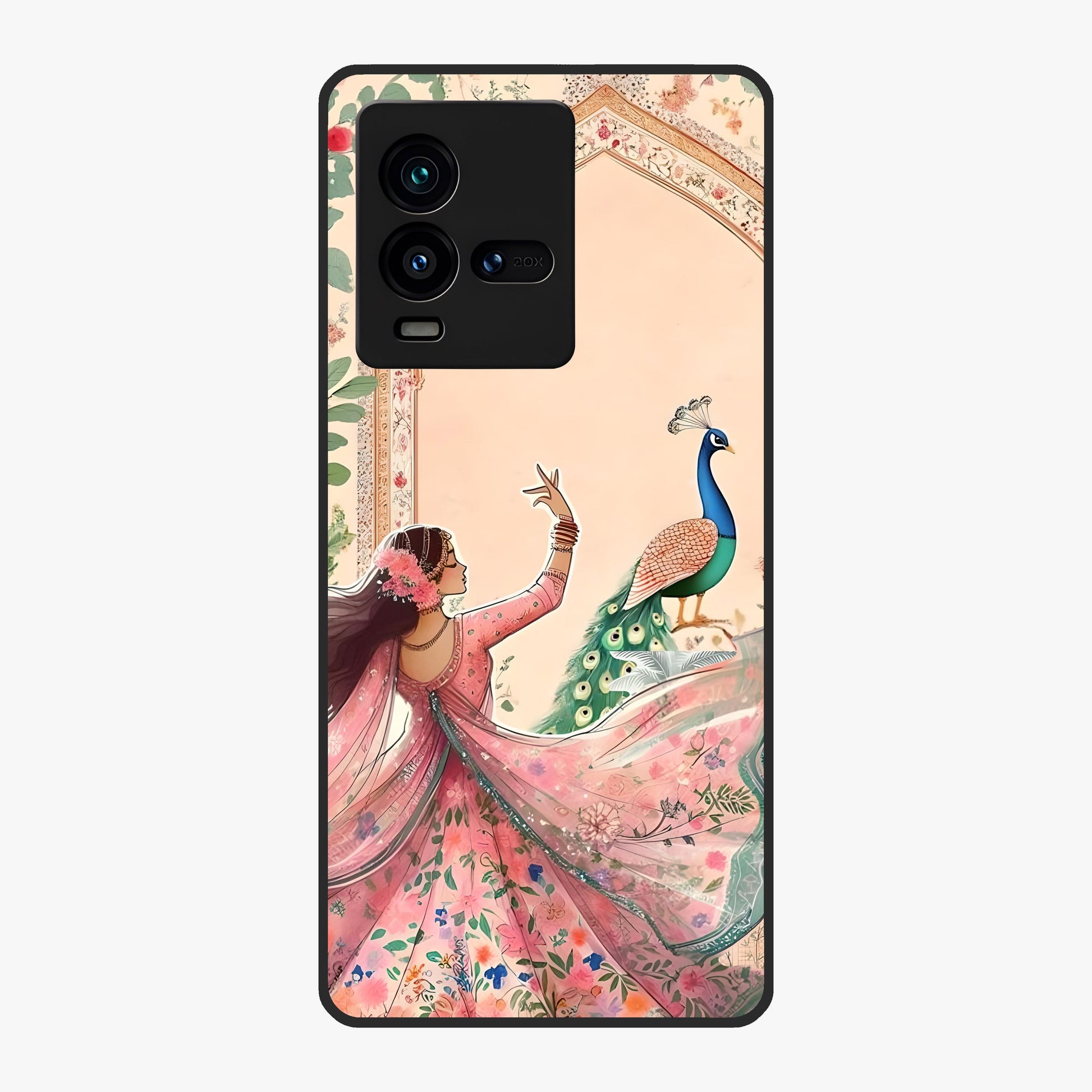 Royal Grace Muse Glass Case showing flat back view with elegant artistic artwork and glossy glass finish.