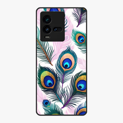 Royal Peacock Feathers Glass Case showing flat back view with colorful peacock feather artwork and glossy glass finish.