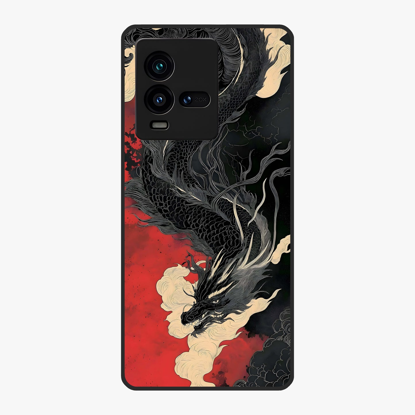 Shadow Dragon Fury Glass Case showing flat back view with fierce dragon artwork and glossy glass finish.