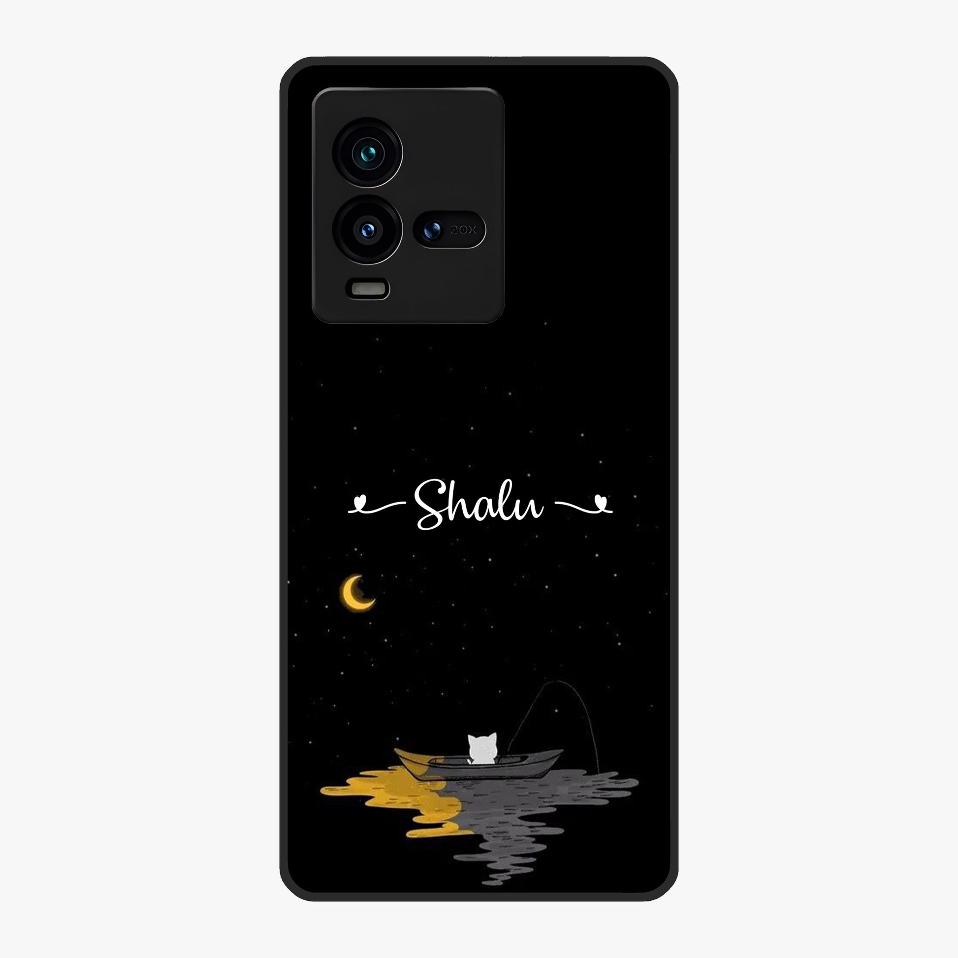 Silent Night Row Glass Case showing flat back view with calm night themed artwork and glossy glass finish.