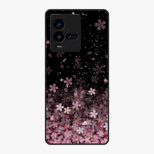 Small Starry Flowers Glass Case showing flat back view with delicate starry floral artwork and glossy glass finish.