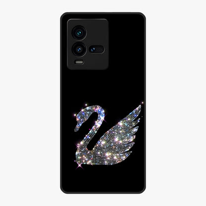 Starlit Swan Grace Glass Case showing flat back view with graceful swan artwork under starry sky and glossy glass finish.