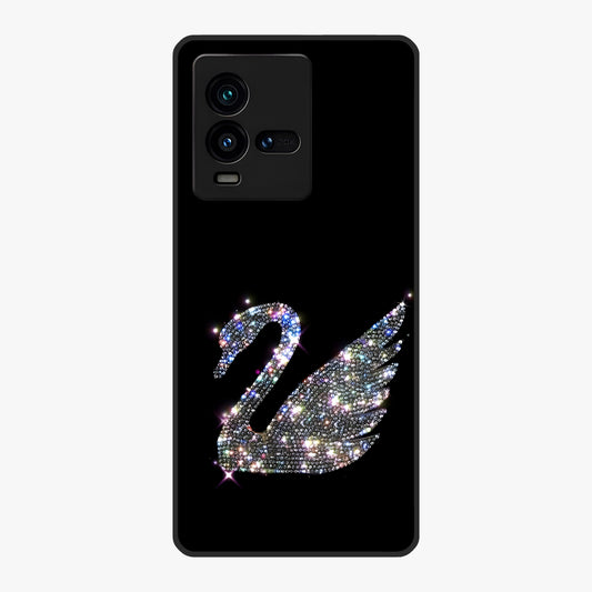 Starlit Swan Grace Glass Case showing flat back view with graceful swan artwork under starry sky and glossy glass finish.