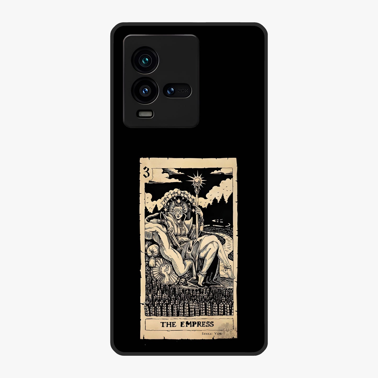 The Empress Glass Case showing flat back view with regal feminine artwork and glossy glass finish.