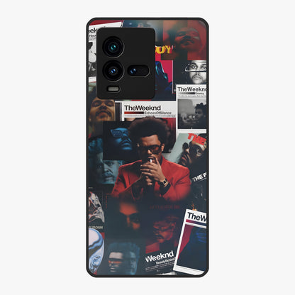 The Weeknd Glass Case showing flat back view with music inspired artistic portrait artwork and glossy glass finish.
