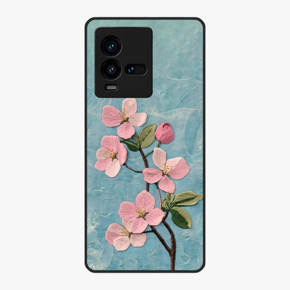 Threaded Blossom Breeze Glass Case showing flat back view with delicate blossom artwork and glossy glass finish.