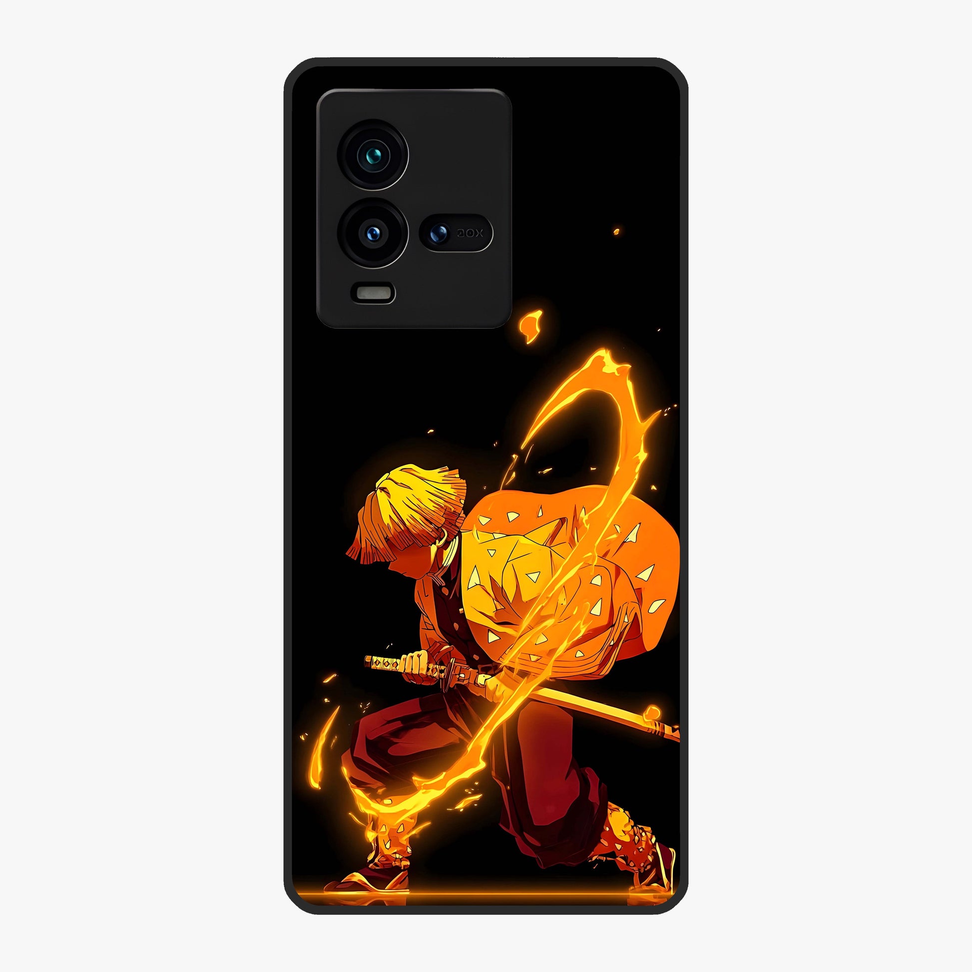 Thunder Flame Execution Glass Case showing flat back view with powerful flame and lightning artwork and glossy glass finish.