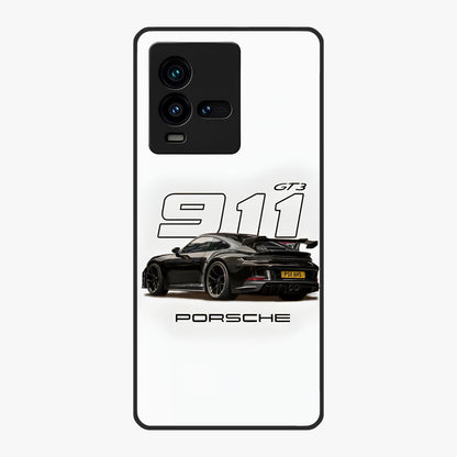 Turbo Legacy Icon Glass Case showing flat back view with iconic sports car inspired artwork and glossy glass finish.