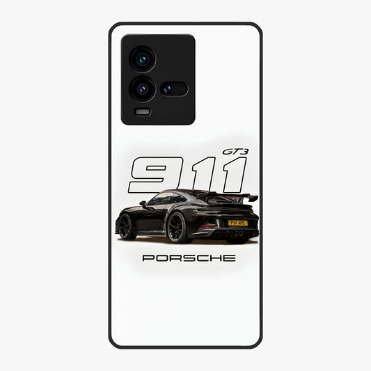 Turbo Legacy Icon Glass Case showing flat back view with iconic sports car inspired artwork and glossy glass finish.