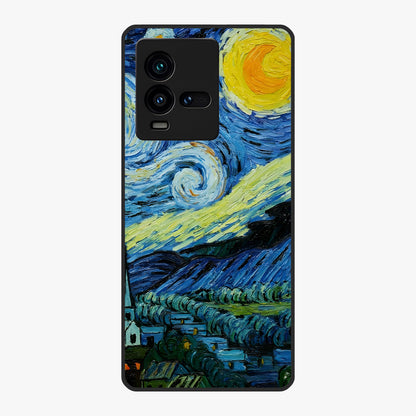 Van Gogh Art Glass Case showing flat back view with classic painterly artwork inspired by Van Gogh style and glossy glass finish.