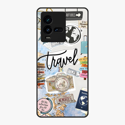 Wanderlust Journal Glass Case showing flat back view with travel inspired artwork and glossy glass finish.