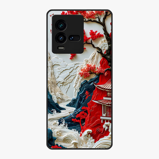 Whispers Of Sakura Waves Glass Case showing flat back view with cherry blossom wave artwork and glossy glass finish.