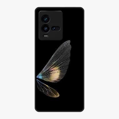 Whispers Of Wings Glass Case showing flat back view with graceful wing inspired artwork and glossy glass finish.
