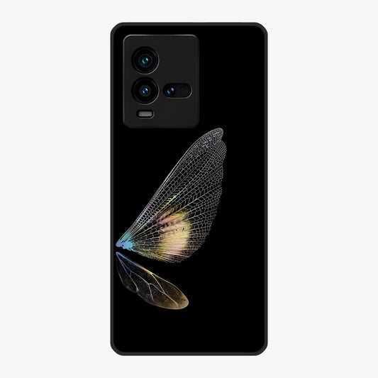 Whispers Of Wings Glass Case showing flat back view with graceful wing inspired artwork and glossy glass finish.