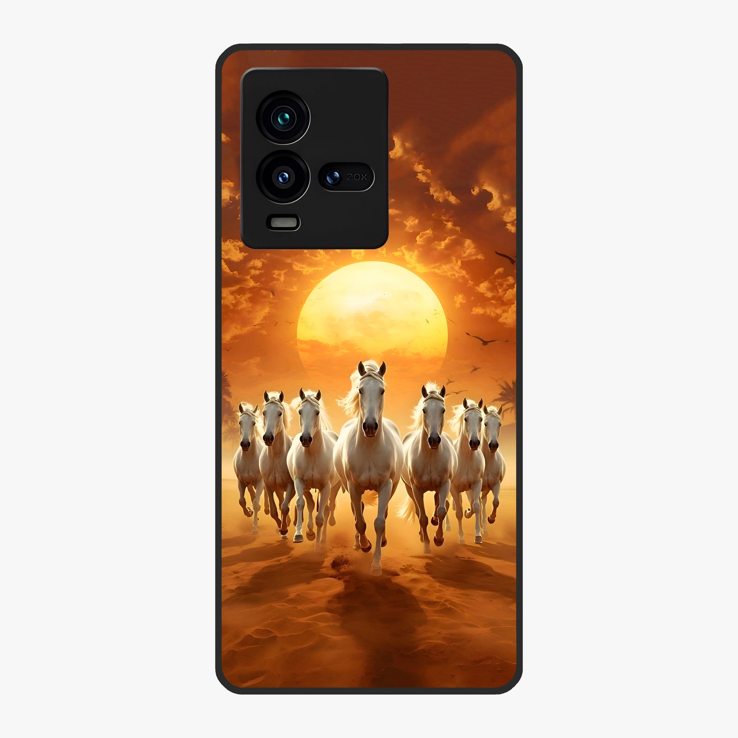Wild Sunset Majesty Glass Case showing flat back view with majestic sunset landscape artwork and glossy glass finish.