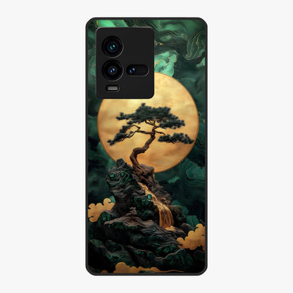 Zen Moon Rise Glass Case showing flat back view with calm moonrise artwork and glossy glass finish.