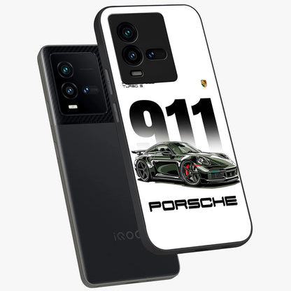 911 Turbo Dominance Glass Case displayed in premium angled mockup highlighting sporty car illustration and sleek glass surface.
