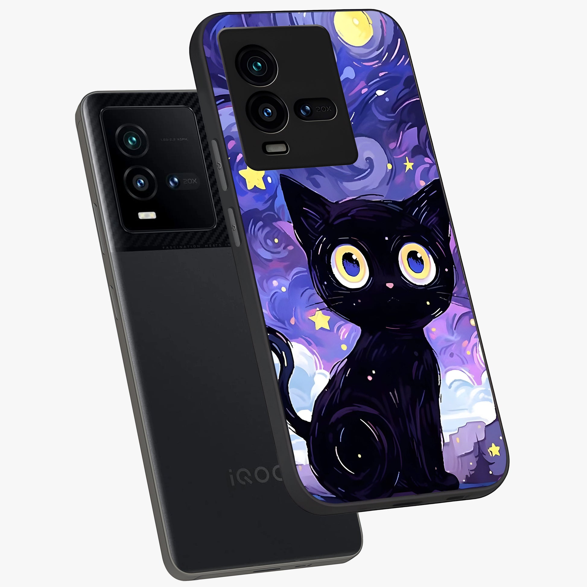 Abstract Cat Art Glass Case displayed in angled mockup highlighting modern abstract cat artwork and sleek glass surface.