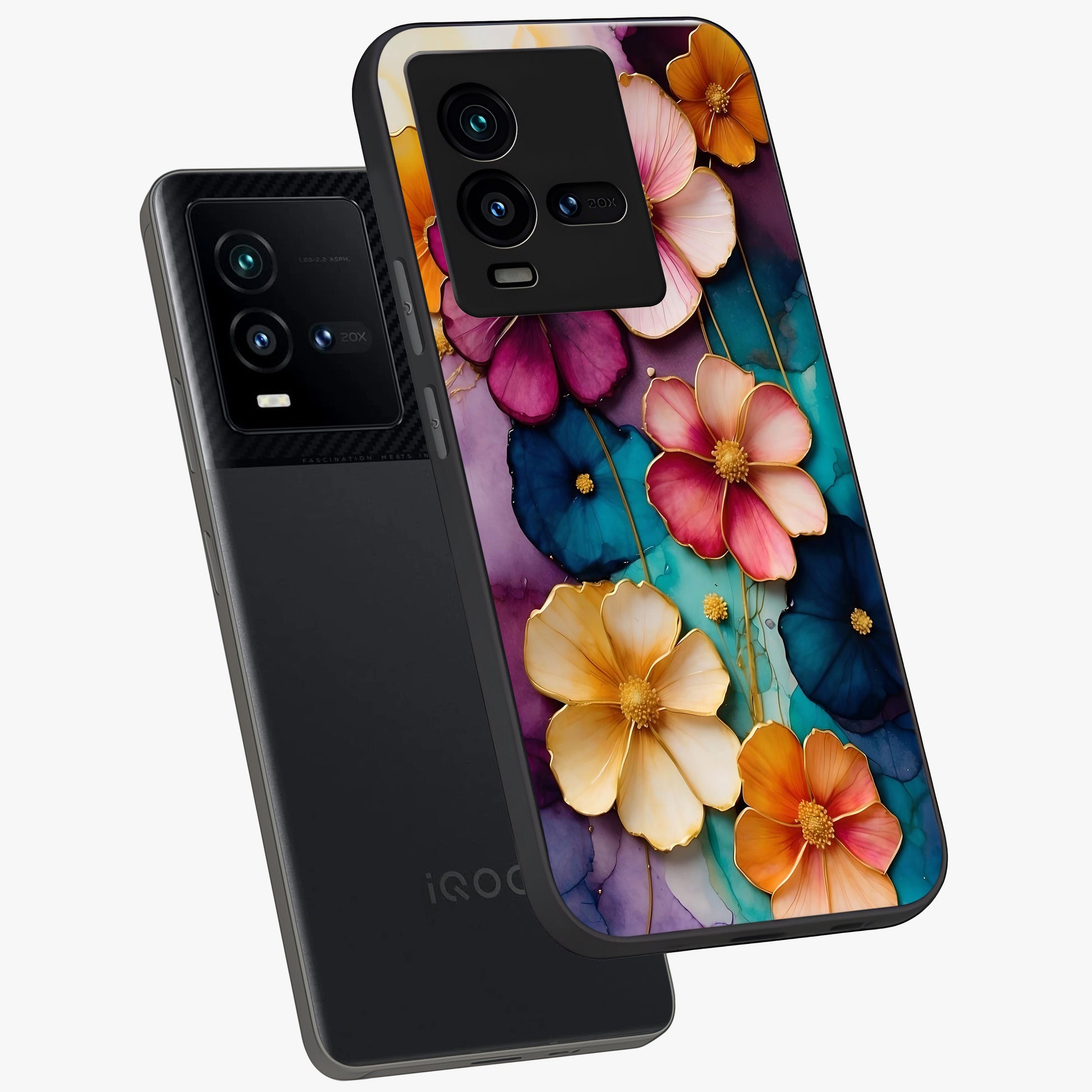 Artlyn Grace Flower Pattern Glass Case displayed in angled mockup highlighting delicate flower pattern design and smooth glass surface.