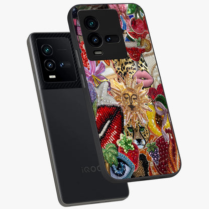 Beaded Fashion Jungle Glass Case displayed in angled mockup highlighting colorful fashion bead design and artistic pattern.