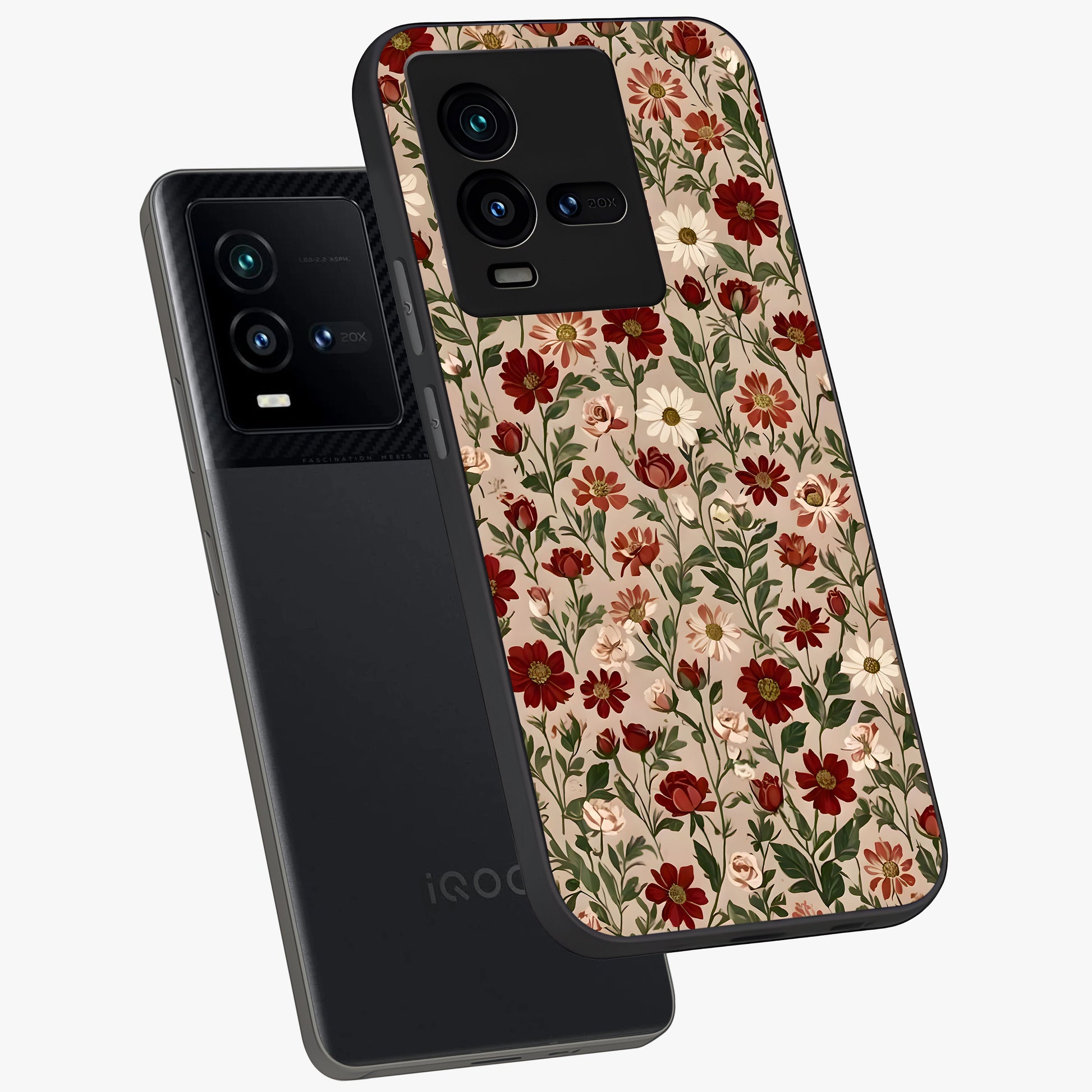 Biege Flower With Leaf Glass Case displayed in angled mockup highlighting minimal floral leaf design and elegant aesthetic.