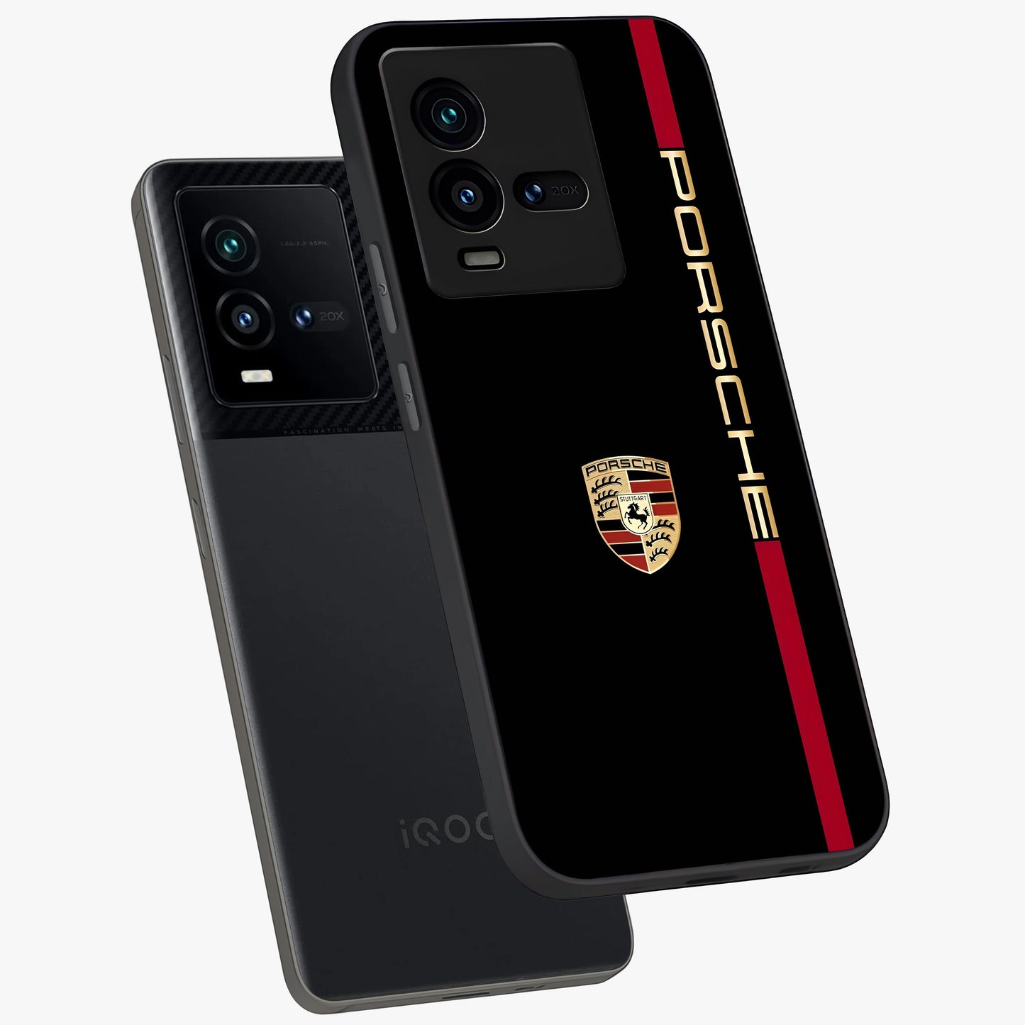 Black Minimal Porsche Glass Case displayed in angled mockup highlighting modern minimal car illustration and clean aesthetic design.