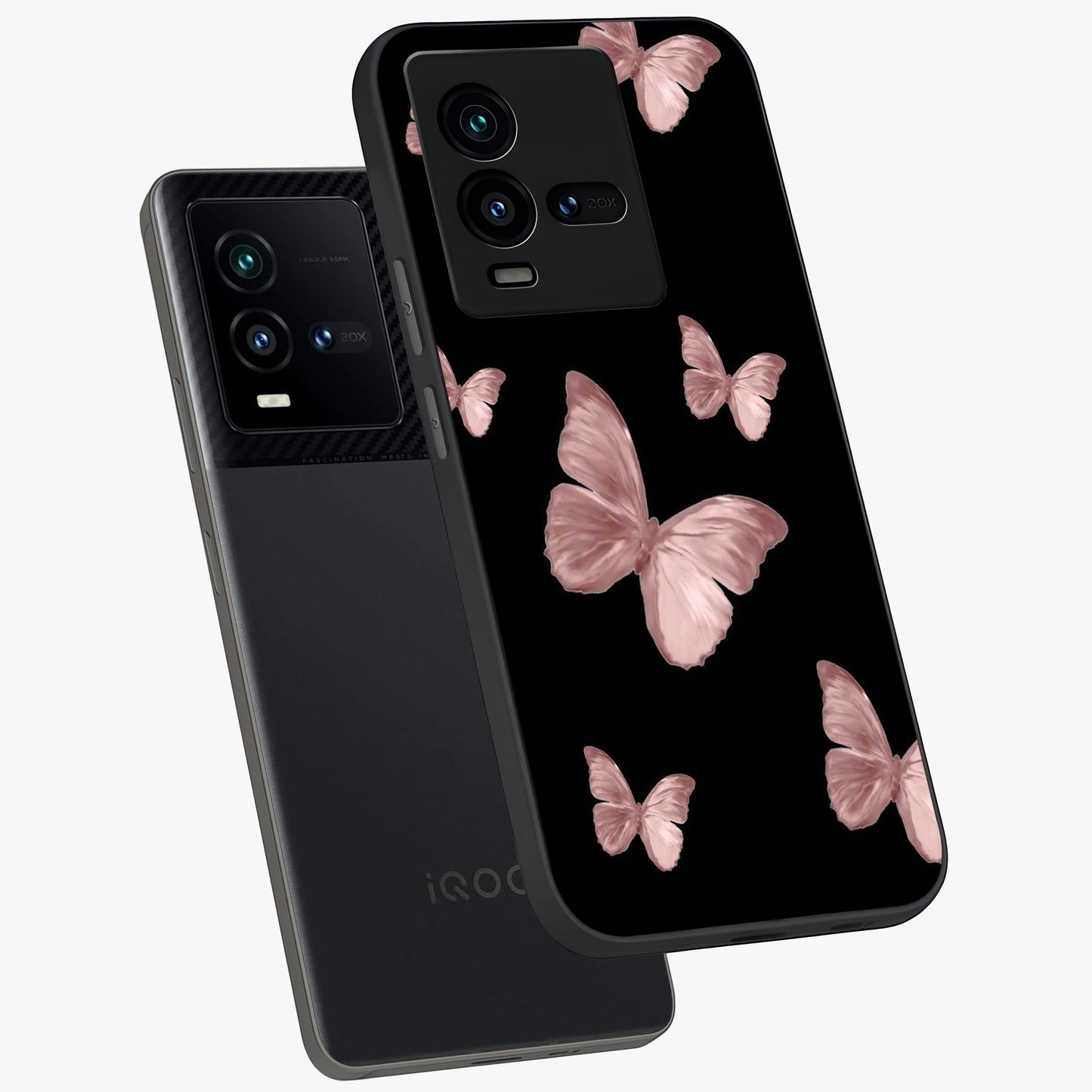 Butterfly Pattern Glass Case displayed in angled mockup highlighting delicate butterfly design and aesthetic pattern style.